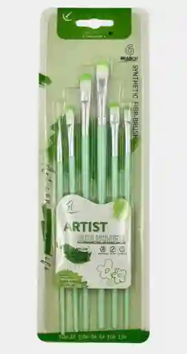 Pincel X 6 Uds Planos/redondos Verde Ref O288