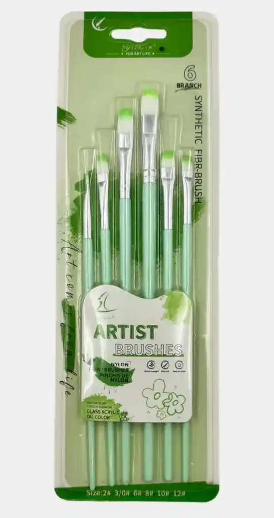 Pincel X 6 Uds Planos/redondos Verde Ref O288