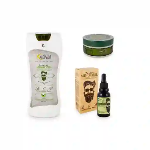 Kit Shampoo Minoxidil Karicia+tonico Minoxidil+cera Capilar Para Cabello Hombre