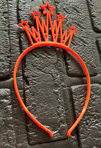 Diadema Balaca Corona Grande Pasta Naranja Neon
