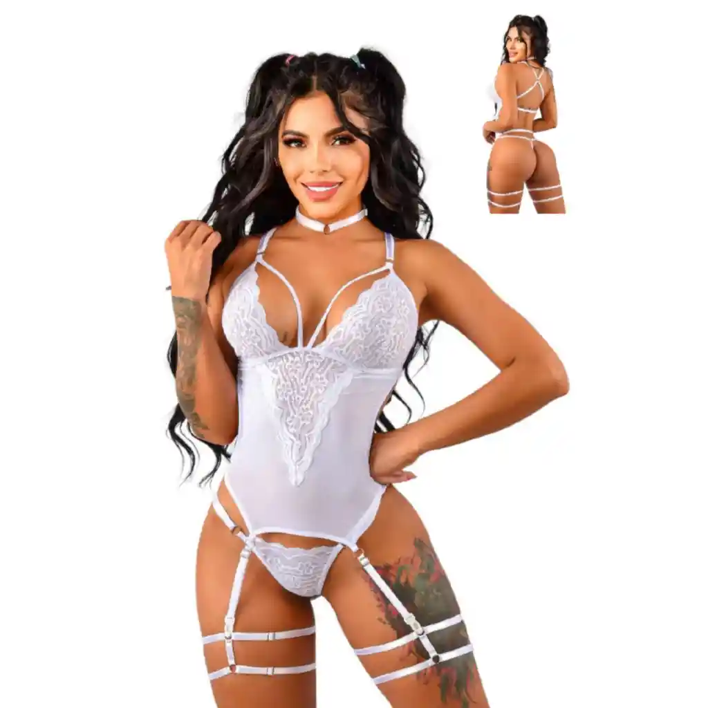 Babydoll Con Ligueros Nicolette Blanco Lenceria Erótica