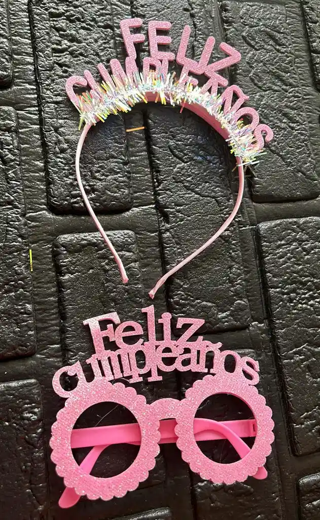 Gafas Lentes Diadema Feliz Cumpleaños Rosado