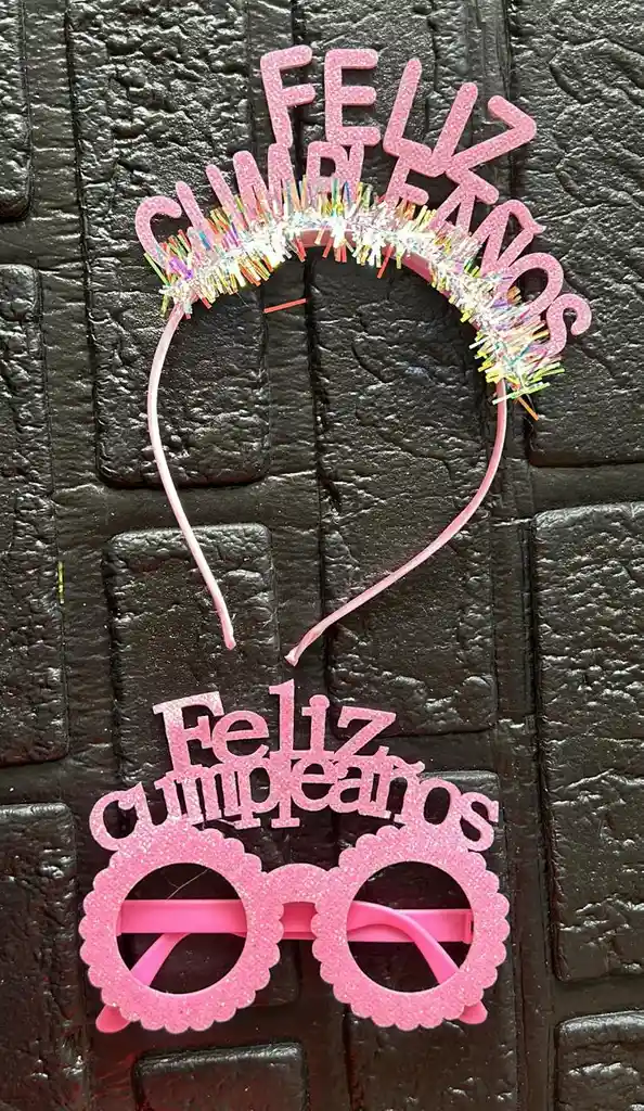 Gafas Lentes Diadema Feliz Cumpleaños Rosado