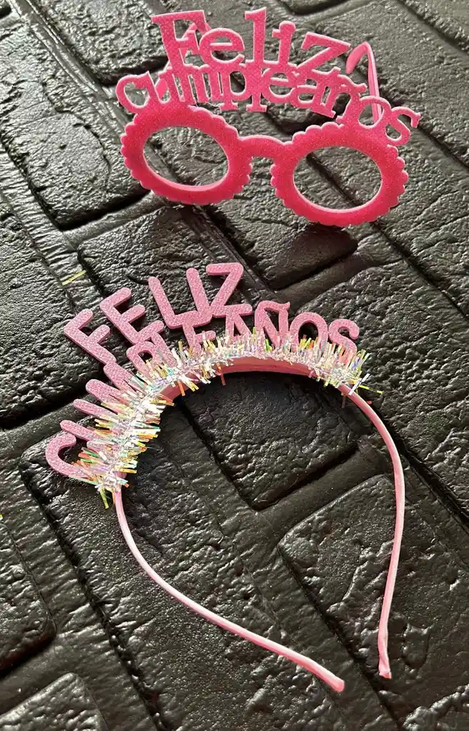 Gafas Lentes Diadema Feliz Cumpleaños Rosado
