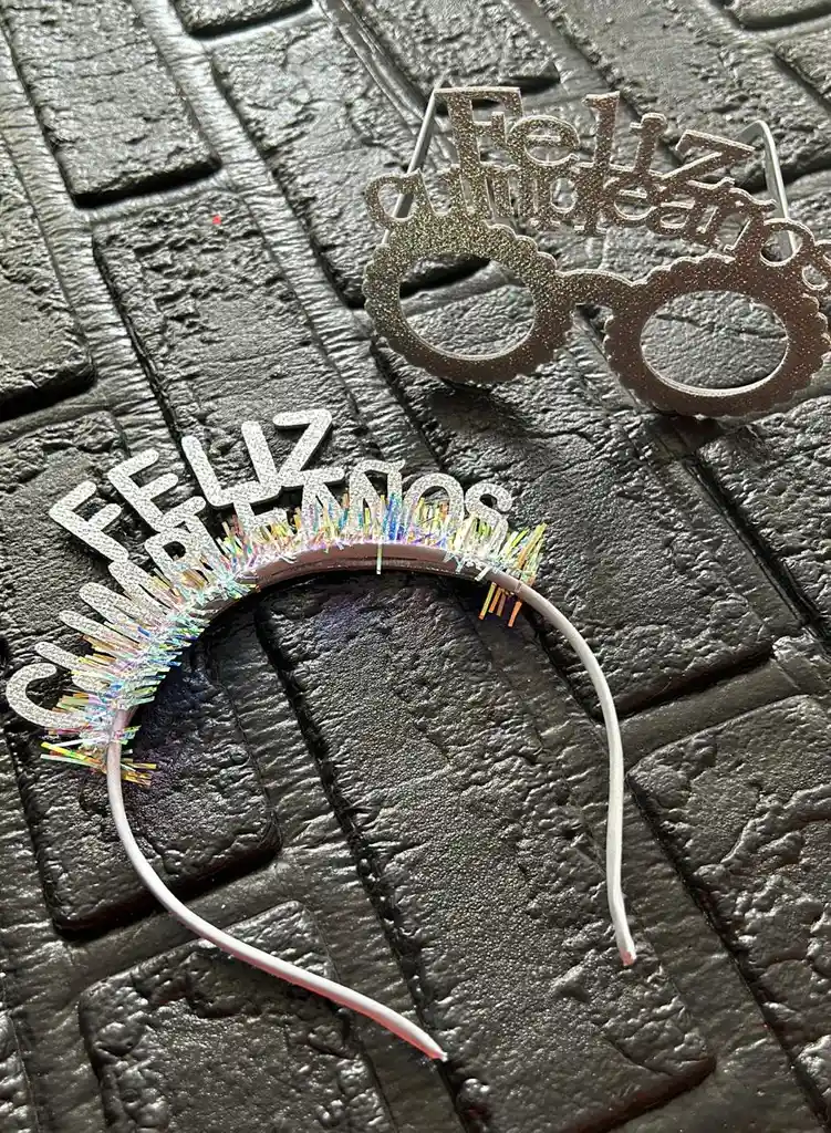 Gafas Lentes Diadema Feliz Cumpleaños Plateado