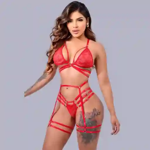 Conjunto Lencería Lilith Rojo Talla Única Ligueros