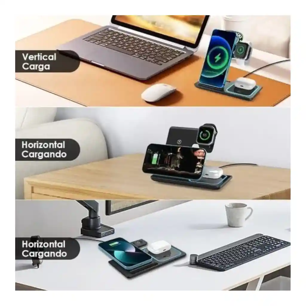 Cargador Inalámbrico 3 En 1 Plegable