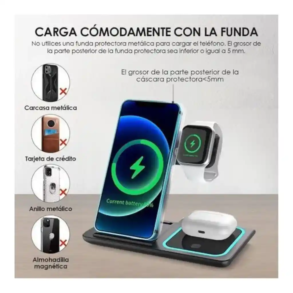 Cargador Inalámbrico 3 En 1 Plegable