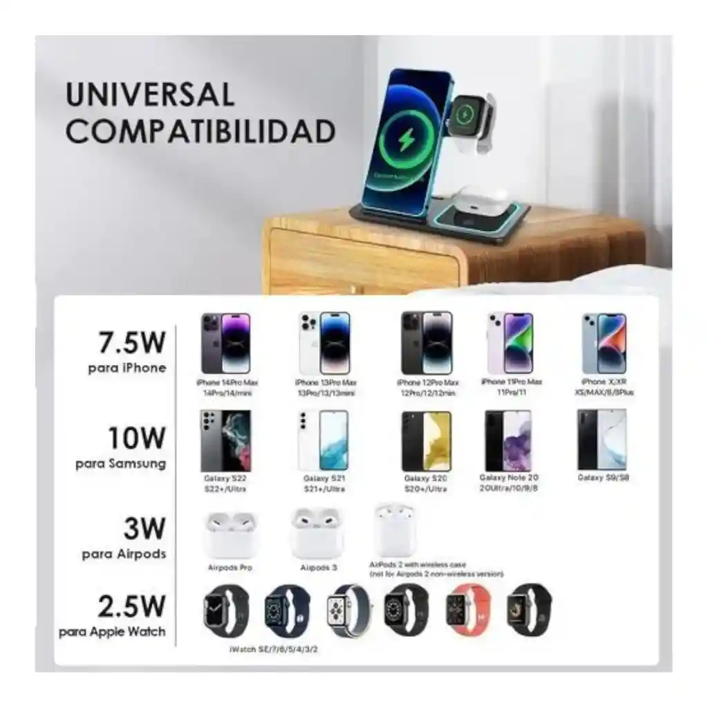 Cargador Inalámbrico 3 En 1 Plegable