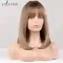 Peluca Corta Lisa Con Flequillo Color Rubio Balayage Cabello Sintético