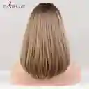 Peluca Corta Lisa Con Flequillo Color Rubio Balayage Cabello Sintético