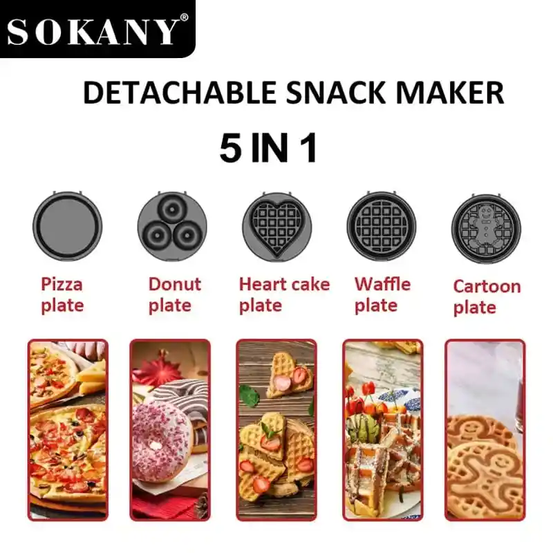 Maquina Eléctrica Waflera 5 En 1 Sokany Antiadherente Multifunción