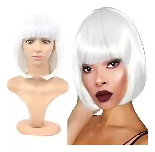 Peluca Corta Blanca Para Halloween O Fiestas Temáticas