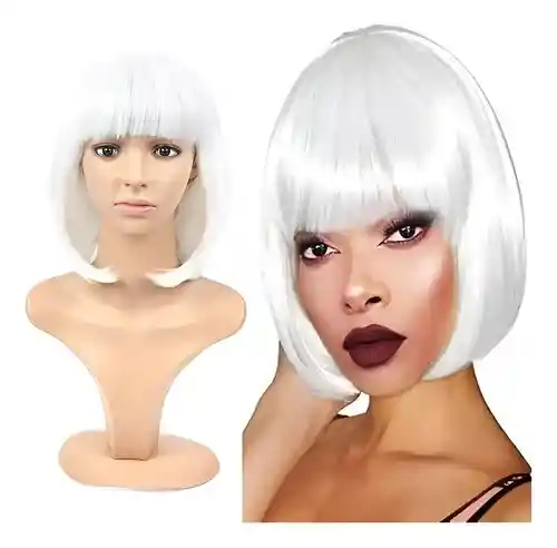 Peluca Corta Blanca Para Halloween O Fiestas Temáticas