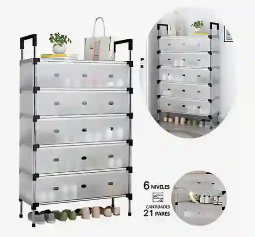 Zapatero Organizador 6 Niveles Con Tapa | Desarmable Y Ajustable