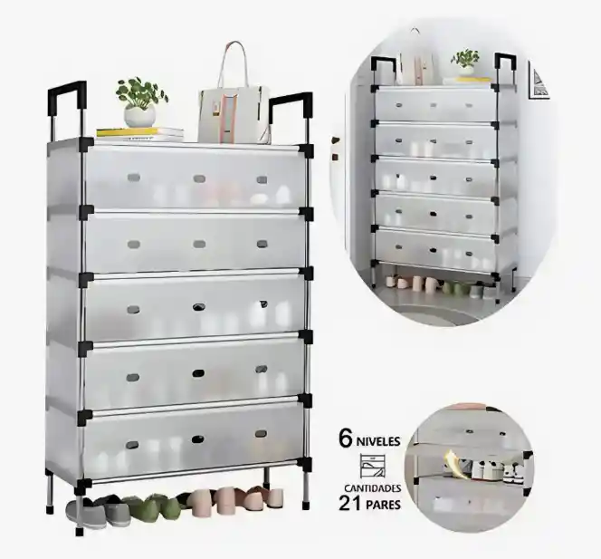 Zapatero Organizador 6 Niveles Con Tapa | Desarmable Y Ajustable