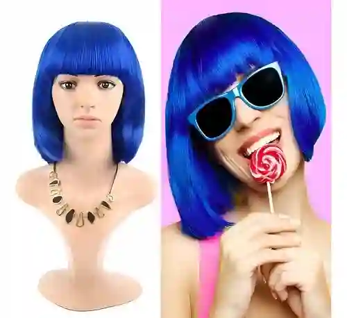 Peluca Corta Azul Para Halloween O Fiestas Temáticas