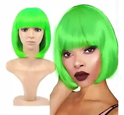 Peluca Corta Verde Para Halloween O Fiestas Temáticas