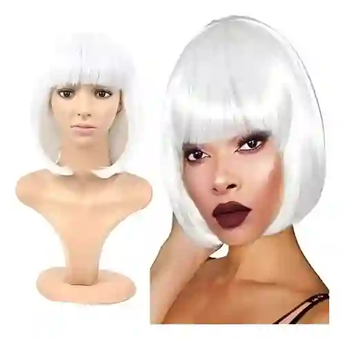 Peluca Corta Blanca Para Halloween O Fiestas Temáticas
