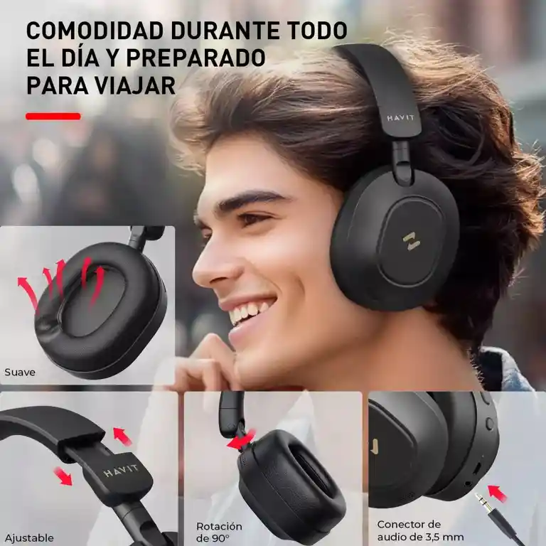 Diadema Bluetooh 5.4 / Cancelacion De Ruido Con Ia / Havit Nc01h / 80h Bateria