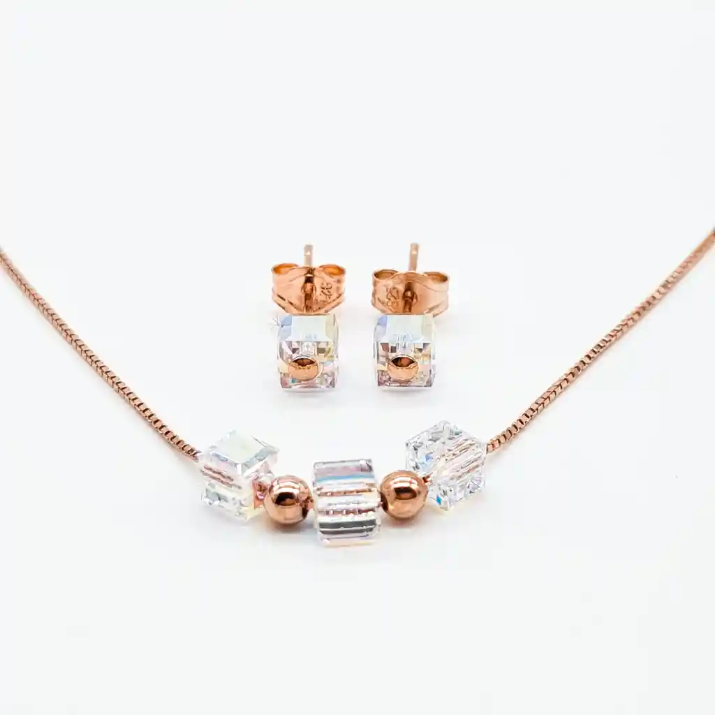 Set Collar Cubos + Topos En Plata Esterlina 925
