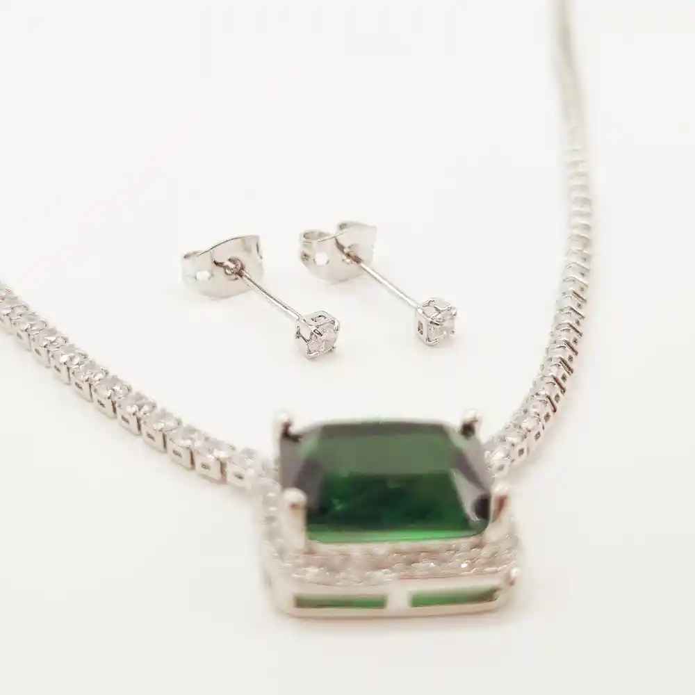 Set Collar Rectángulo + Topos Dorado, Transparente