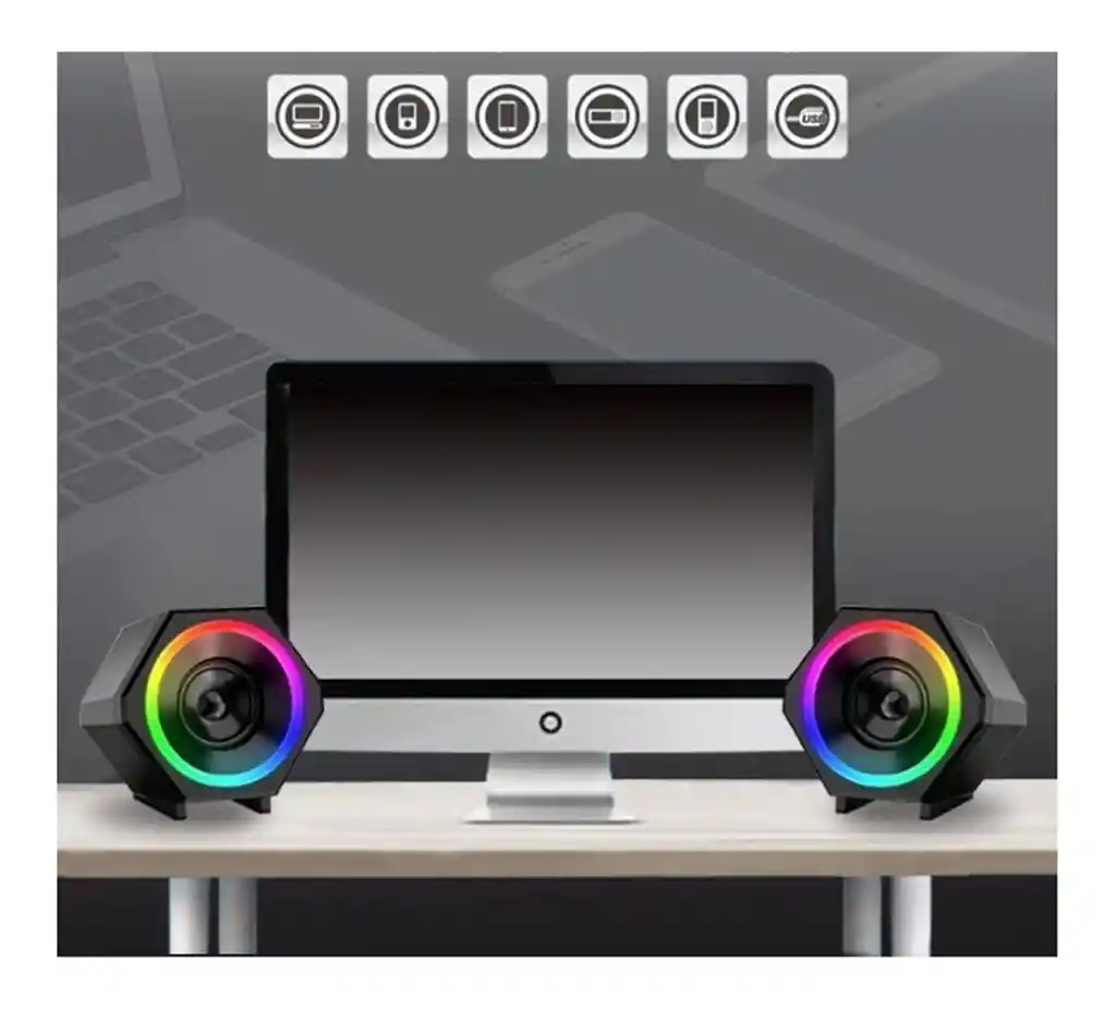 Parlante Stereo 2.0 - Gamer Led - Pc Laptop Tablet Cel Mp4