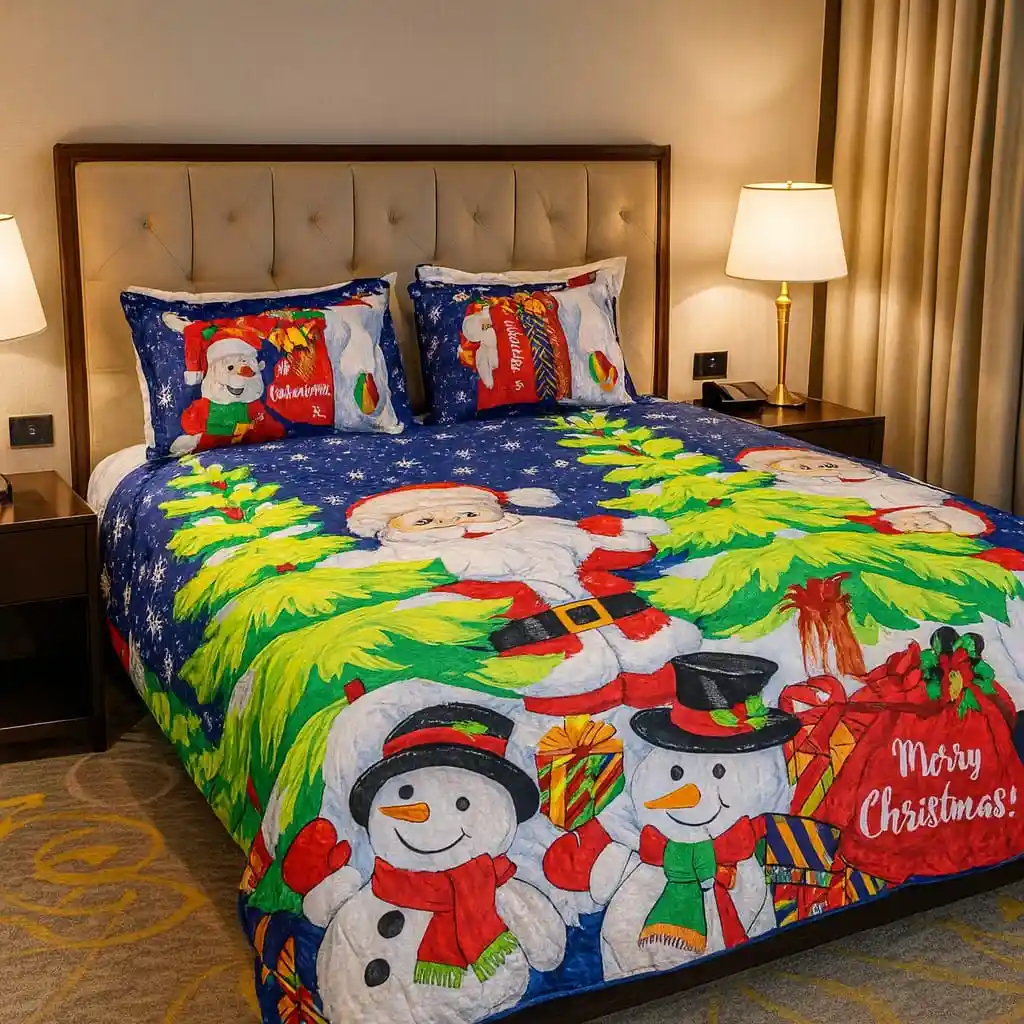 Edredón Navideño Doble Faz Tamaño Doble Pn - Hn/rojo Renos + Cojines