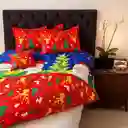 Edredón Navideño Doble Faz Tamaño Doble Pn - Hn/rojo Renos + Cojines