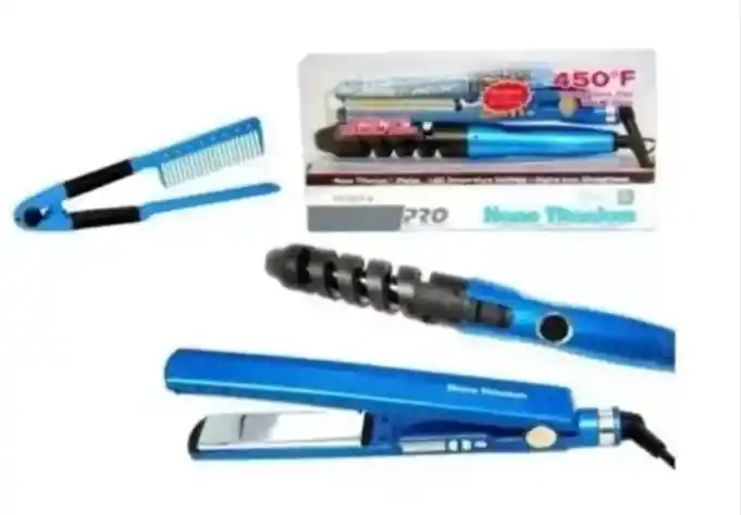 Plancha Nano Titanium + Rizador Curl Perfect 7 En 1 | Combo Wr-901ª