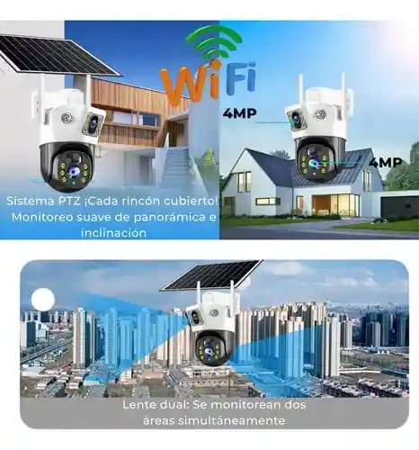 Camara Wifi Solar Exterior/ Camara De Seguridad Con Batería Solar 4k/camara Wifi/ Lente Dual