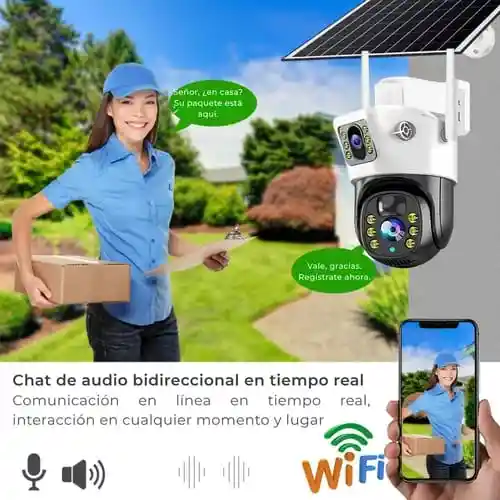 Camara Wifi Solar Exterior/ Camara De Seguridad Con Batería Solar 4k/camara Wifi/ Lente Dual
