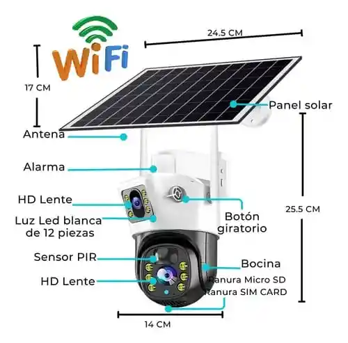 Camara Wifi Solar Exterior/ Camara De Seguridad Con Batería Solar 4k/camara Wifi/ Lente Dual