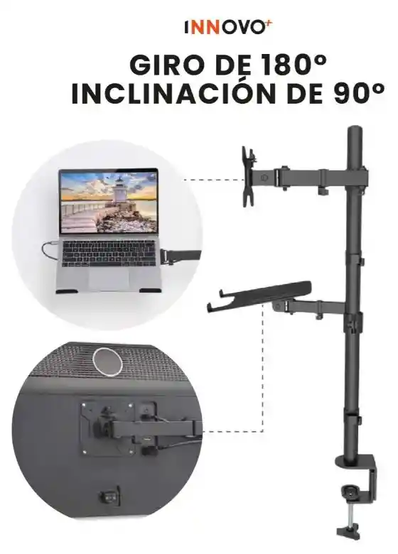 Soporte Doble Monitor Y Laptop Escritorio Ajustable Ergonómico Corporativo
