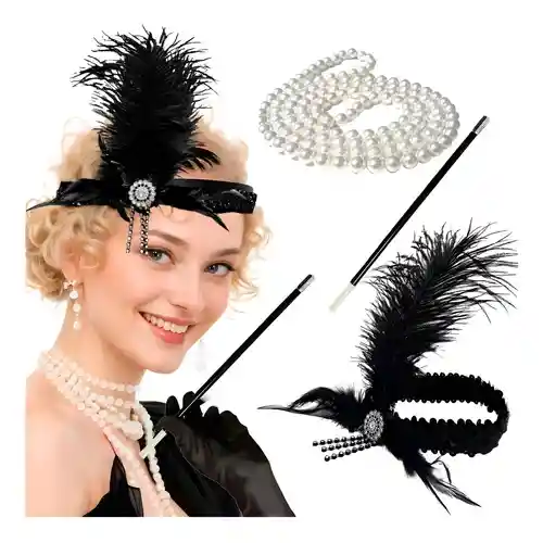 Kit Disfraz De Charleston, Diadema, Pulsera Y Cigarrillo - Halloween