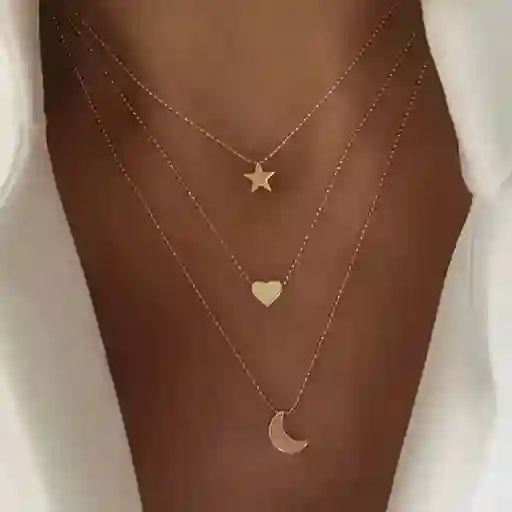 Collar Triple - Corazon, Estrella Y Luna