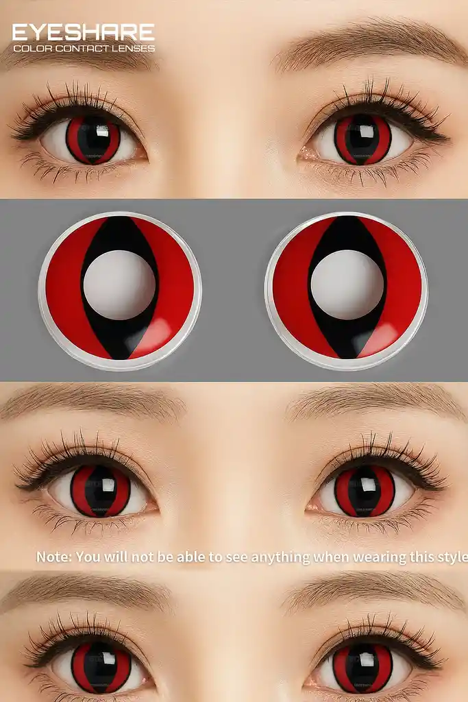 Lentes De Contacto Rojo En Gota Par De Ojos Cosplay Disfraz De Halloween