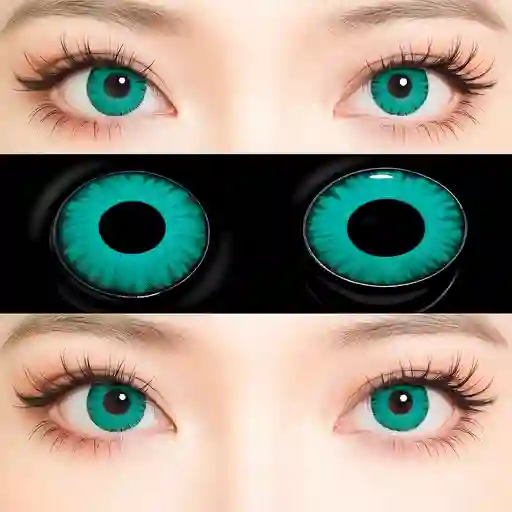 Lentes De Contacto Verdes Aguamarina Par De Ojos Cosplay Disfraz De Halloween