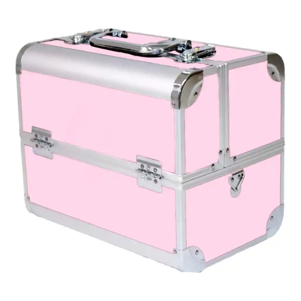 Caja Neceser Metálico Portátil De Maquillaje Profesional Rosado