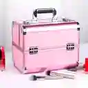 Caja Neceser Metálico Portátil De Maquillaje Profesional Rosado