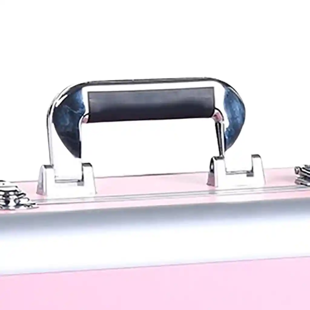 Caja Neceser Metálico Portátil De Maquillaje Profesional Rosado