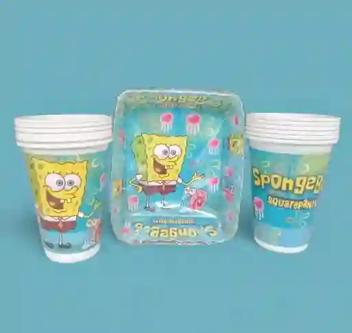 Set De 12 Vasos Y 12 Torteros Bob Esponja