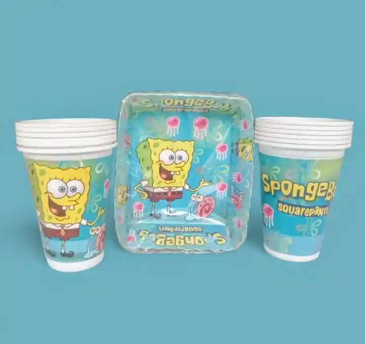 Set De 12 Vasos Y 12 Torteros Bob Esponja