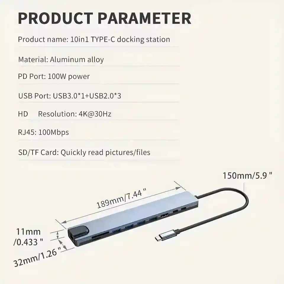 Hub Usb Tipo C 8en1 Multi Splitter Adaptador Hd Otg 4k Hdmi