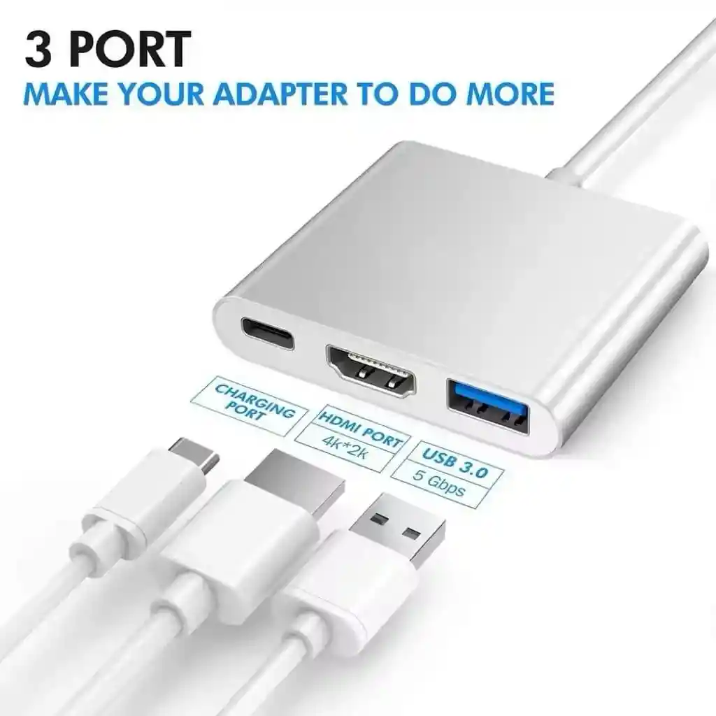 Convertidor Tipo C Usba Hdmi Cable 3en1 Para Macbook Pc Cel