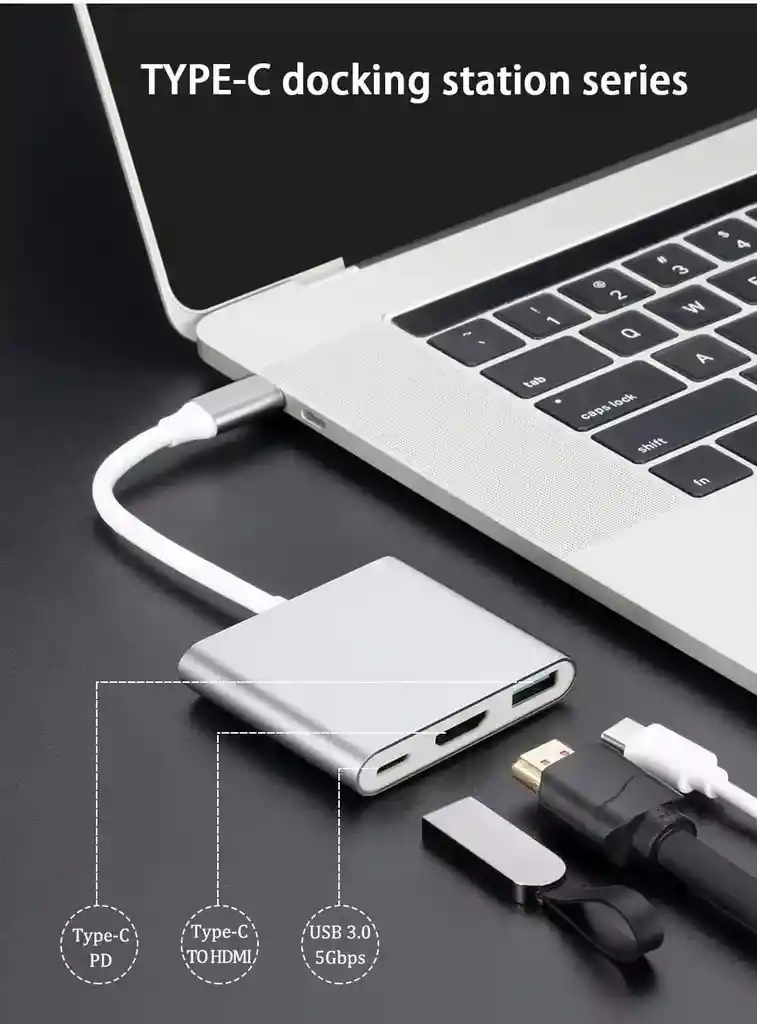 Convertidor Tipo C Usba Hdmi Cable 3en1 Para Macbook Pc Cel