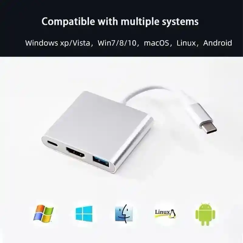 Convertidor Tipo C Usba Hdmi Cable 3en1 Para Macbook Pc Cel