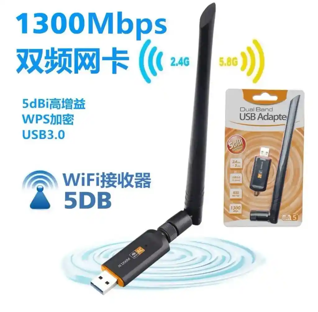 Adaptador Wifi Usb Doble Banda 2.4g 5g 1300mbps Con Antena
