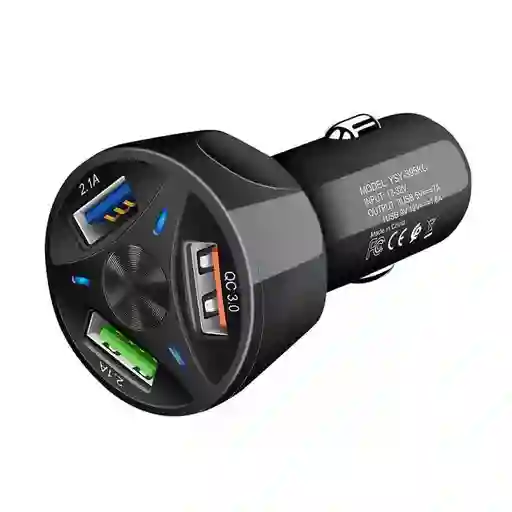 Cargador De Auto Carro 3 Puertos Usb Carga Rapida 35w Negro