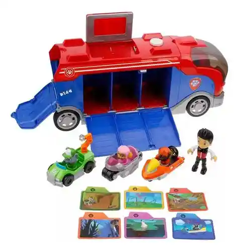 Bus Paw Patrol Patrulla Canina Incluye 3 Carros Juguete Niño Rojo Con Azul